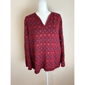 Sigrid Olsen Sz 1X Pullover Sweater Sequin Beaded V Neck Red Maximalist Vintage